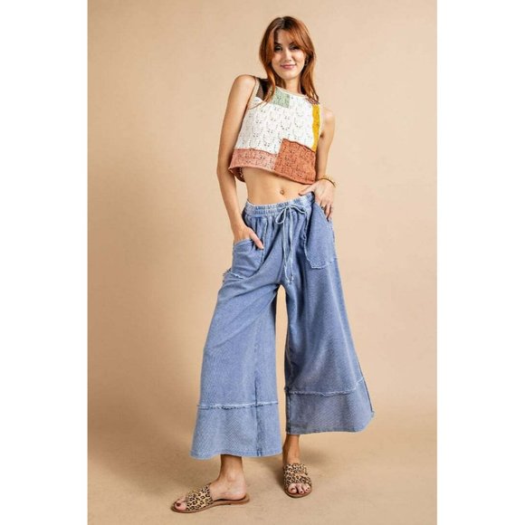 easel Pants & Jumpsuits Easel Washed Terry Knit Palazzo Wide Leg
